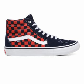 Férfi Vans Checkerboard Sk8-Hi Pro Deszkás Cipő VA3256094 Sötétkék/Narancssárga